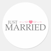 Just Married (Pink Heart Scroll) Round Sticker