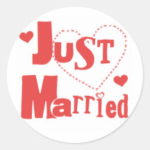 Just Married Red Heart Round Stickers