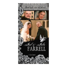 Just Married Tattoo Rose and Swallow Birds Photo Card Template
