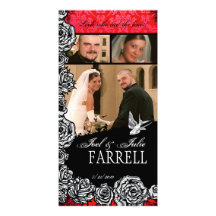 Just Married Tattoo Rose and Swallow Birds Photo Greeting Card