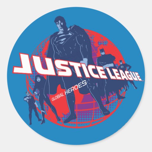 Justice League Global Heroes and Globe Round Sticker