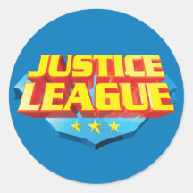 Justice League Name and Shield Logo Round Sticker