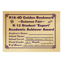 K16-4D Golden Bookmark ~Science Fair~ Jr. Hi 100ct Business Card