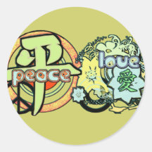 Kanji for Peace and Love Round Stickers
