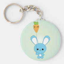Kawaii Blue Bunny and Carrot Balloon keychain