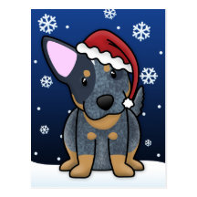 Kawaii Blue Heeler Christmas Postcard