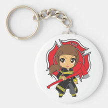 Kawaii Brunette Firefighter Girl Key Chain