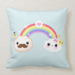 Kawaii cloud couple with rainbow and stars throw pillow
