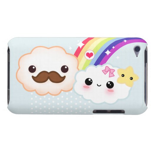 Kawaii clouds with rainbow and stars on blue iPod touch Case-Mate case