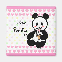Kawaii Panda Ice Cream Cartoon Hearts Refrigerator Magnet