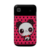 Kawaii panda on black pink polka dots casemate cases