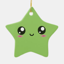 Kawaii smiley star - green ornament