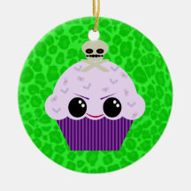 Kawaii Spooky Cupcake Green Leopard Print Ornament