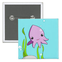 Kawaii Squid Pinback Button