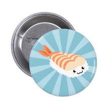 Kawaii Sushi with faces Pinback Button