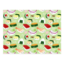 Kawaii Sushi with faces Post Card