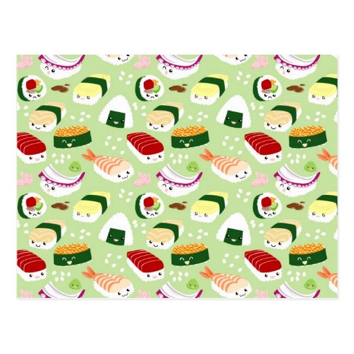 Kawaii Sushi with faces Post Card