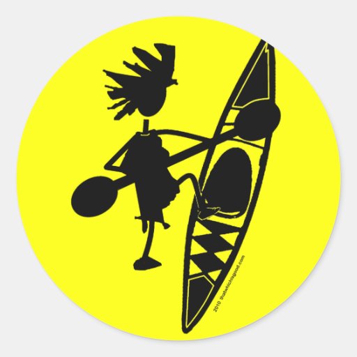 Kayak Canoe Joyful Silhouette Round Stickers