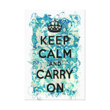 Keep Calm and Carry On Blue Wallpaper Damask Stretched Canvas Prints