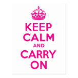 Keep Calm And Carry On Hot Pink Best Price Post Card