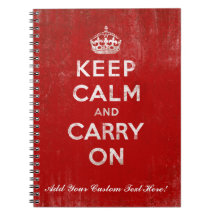 Keep Calm and Carry On, Vintage Red and White Spiral Notebooks