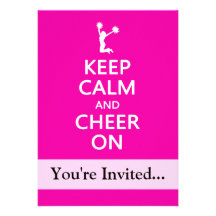 Keep Calm and Cheer On, Cheerleader Pink Custom Invite