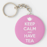 Keep Calm and Have Tea Pink Button Keychain