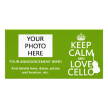 Keep Calm and Love Cello (any background color) Photo Card Template