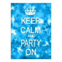 Keep Calm Glitz sparkly blue party invitation