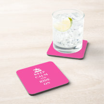 Keep calm & ride on (pink) beverage coaster