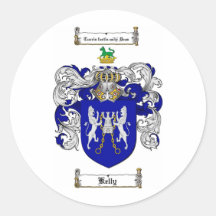 KELLY FAMILY CREST -  KELLY COAT OF ARMS ROUND STICKERS
