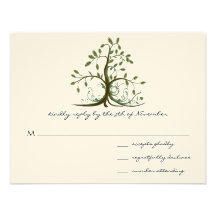 Kelly Green Whimsical Swirl Tree Wedding RSVP Personalized Announcements