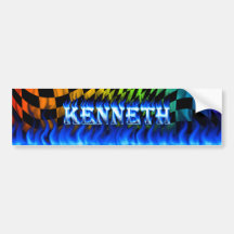Kenneth blue fire and flames bumper sticker design