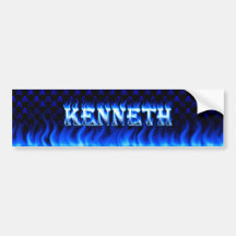 Kenneth blue fire and flames bumper sticker design