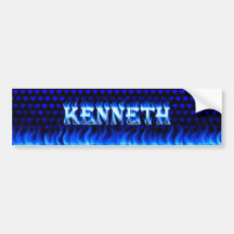 Kenneth blue fire and flames bumper sticker design