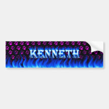 Kenneth blue fire and flames bumper sticker design