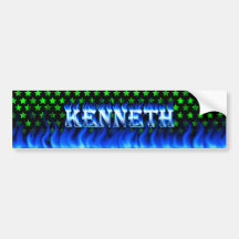 Kenneth blue fire and flames bumper sticker design