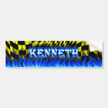 Kenneth blue fire and flames bumper sticker design