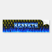 Kenneth blue fire and flames bumper sticker design