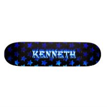 Kenneth skateboard blue fire and flames design