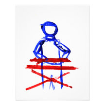 Keyboard player stick outline red blue cutout personalized invitation