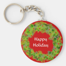 Keychain - Wreath Happy Holiday