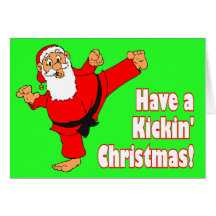 Kickin Santa Black Belt Christmas Cards