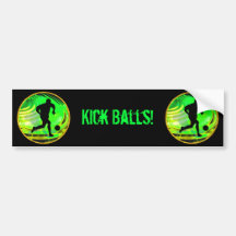 Kicking Balls in Green and Gold Bumper Stickers