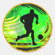 Kicking Balls in Green and Gold Round Stickers