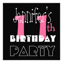 Kid's 11th Birthday Custom Name Modern Pink Announcement