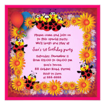 Kids birthday invitation 039B: 7 Ladybugs