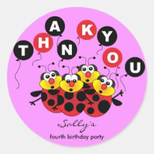 Kids birthday thank you sticker: Lady bugs