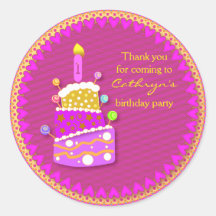 kids Birthday Thank You Stickers: Birthday Cake