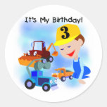 Kids Construction 3rd Birthday T-shirts and Gifts Round Stickers